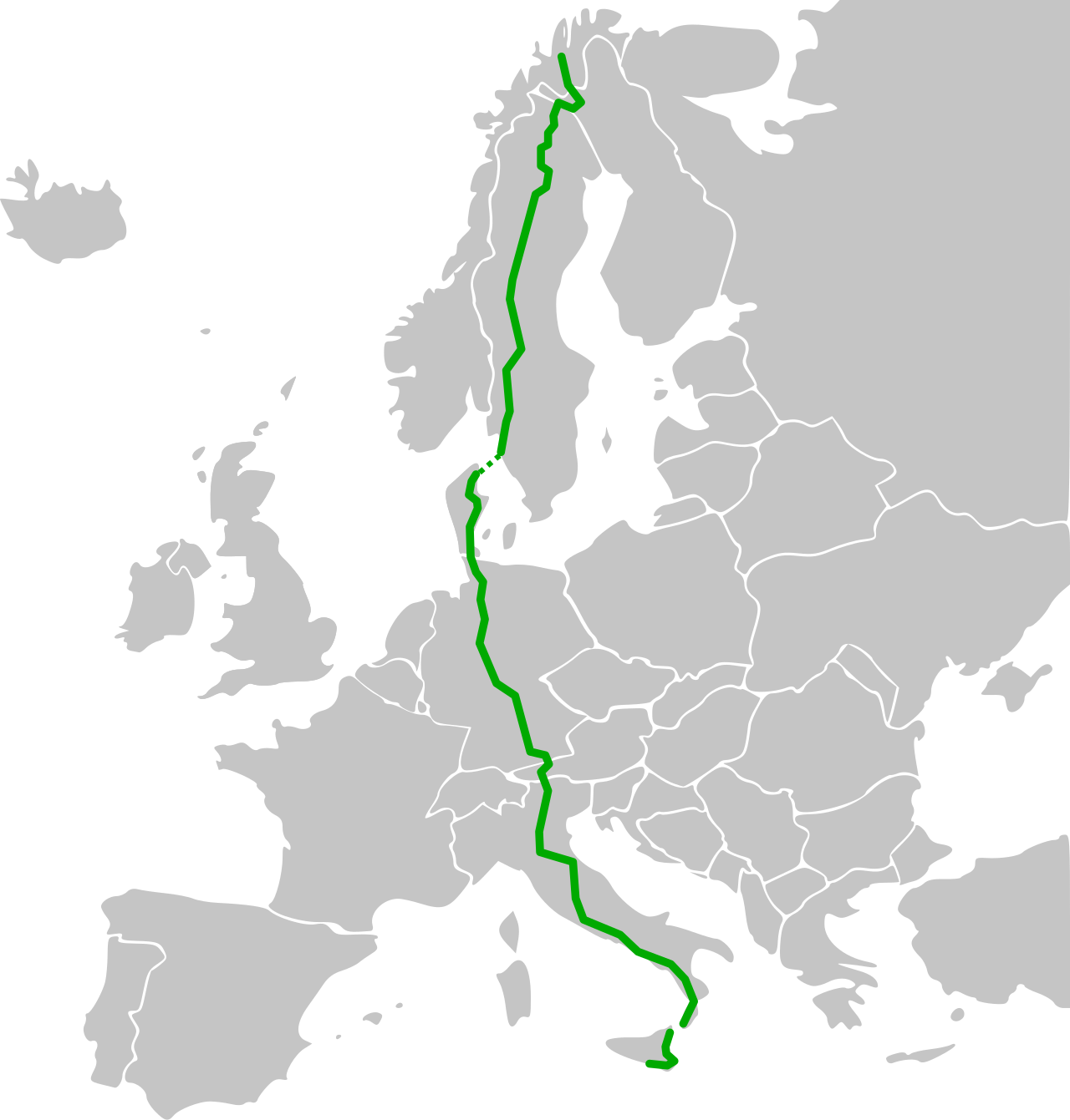 European E-route shield sign — green motorway style common in Europe