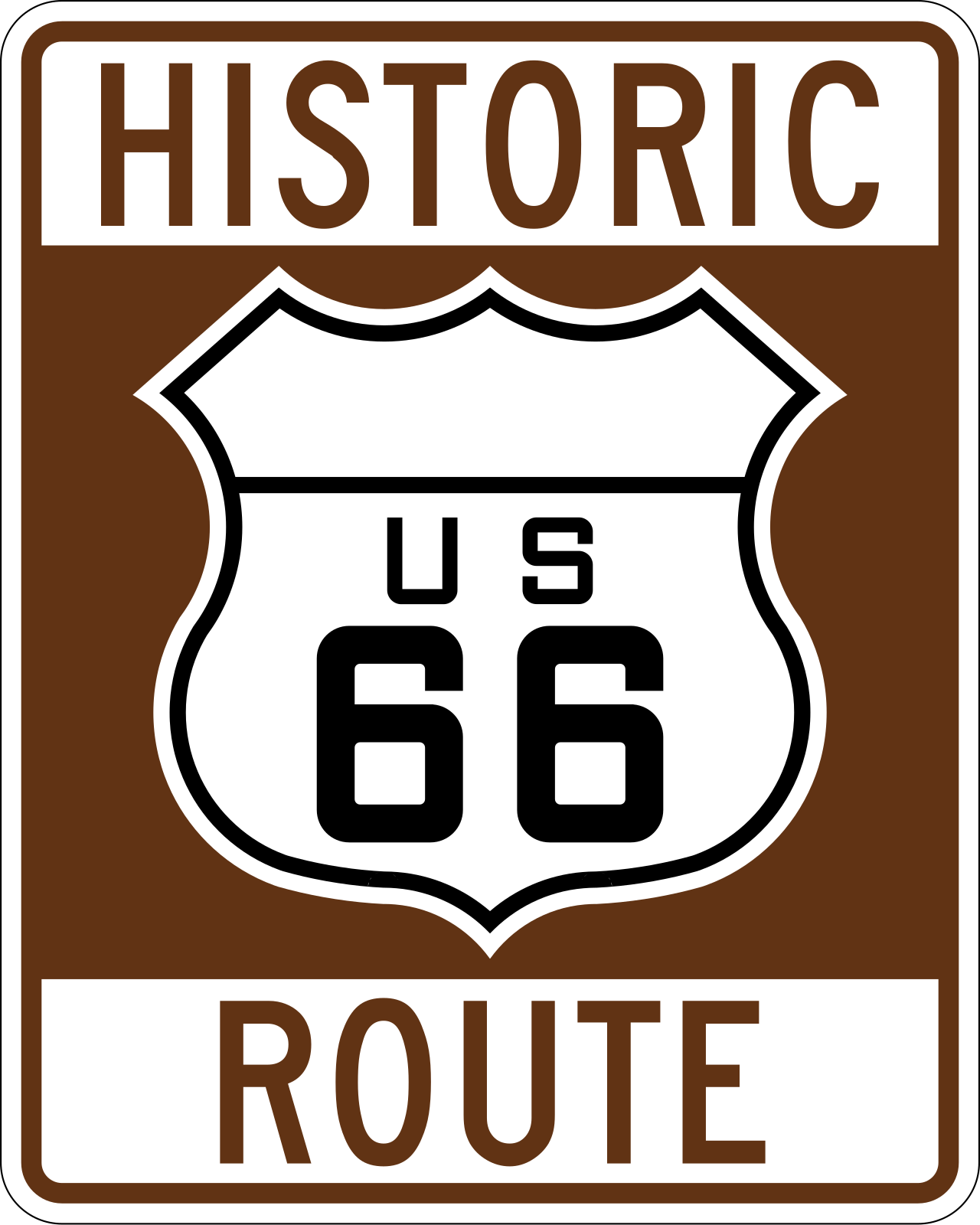 Historic US Route 66 highway shield — North American road signage style
